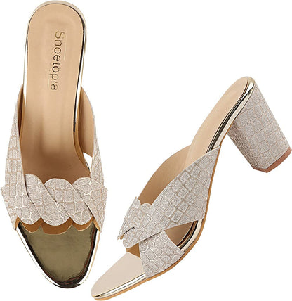 Shoetopia WomenS & GirlS Golden Peep Toes Block Heels-Eu39