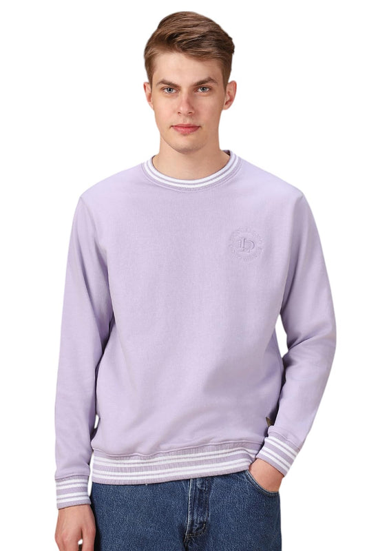 Dennis Lingo Men Solid Polycotton Regular Fit Full Sleeves Pullover Sweatshirts Lavender