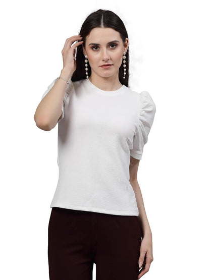 Style Quotient Women White Poly Knit Smart Casual Top