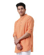 Fabindia Men's Orange Cotton Striped Slim Fit Short Kurta