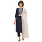 Nainvish Women'S Cotton Blend A-Line Embellished Kurti Pant With Dupatta (Sd095-L_Navy Blue)