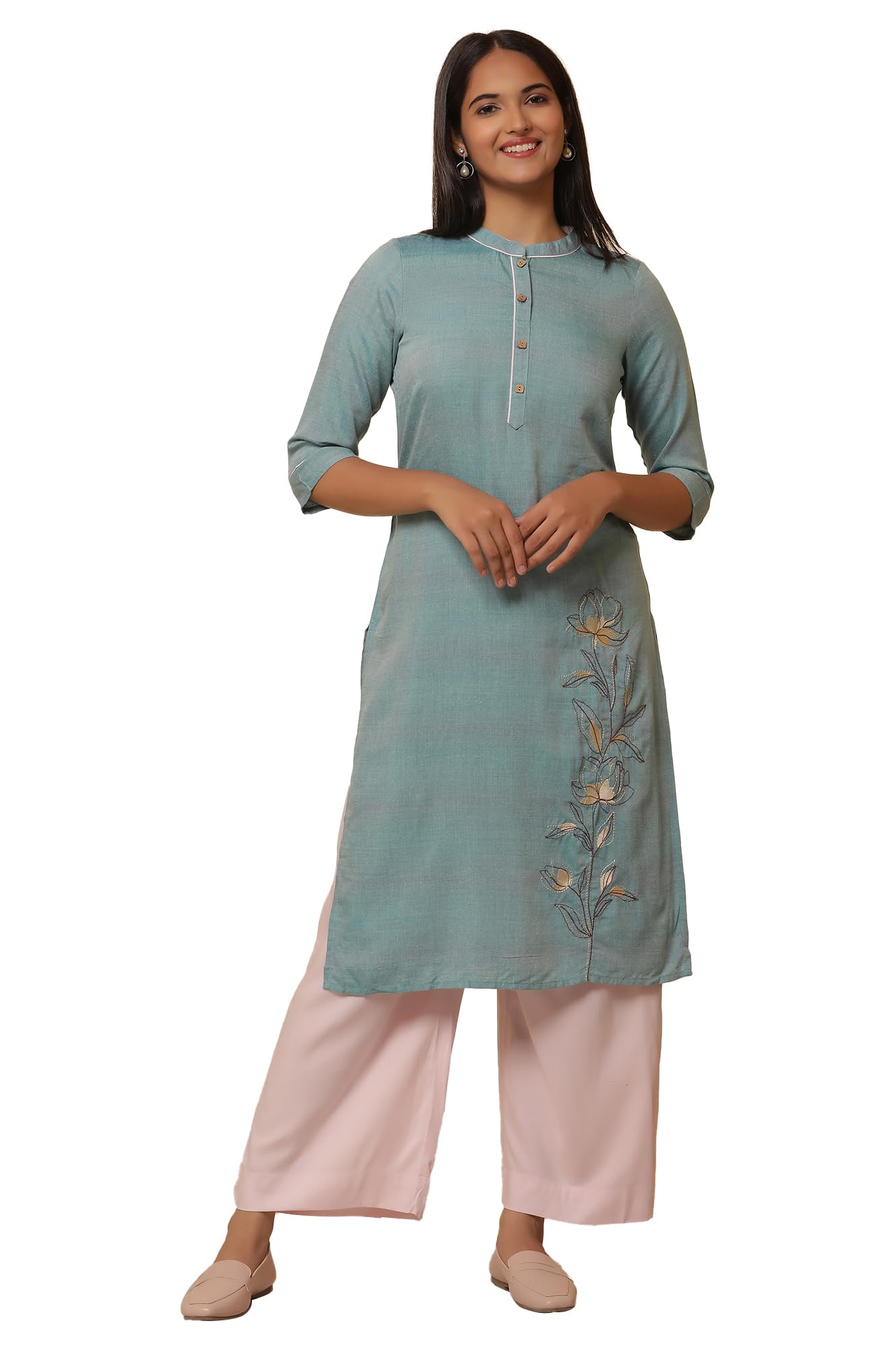 Aurelia WomenS Embroidered Straight Kurta Set With Palazzo