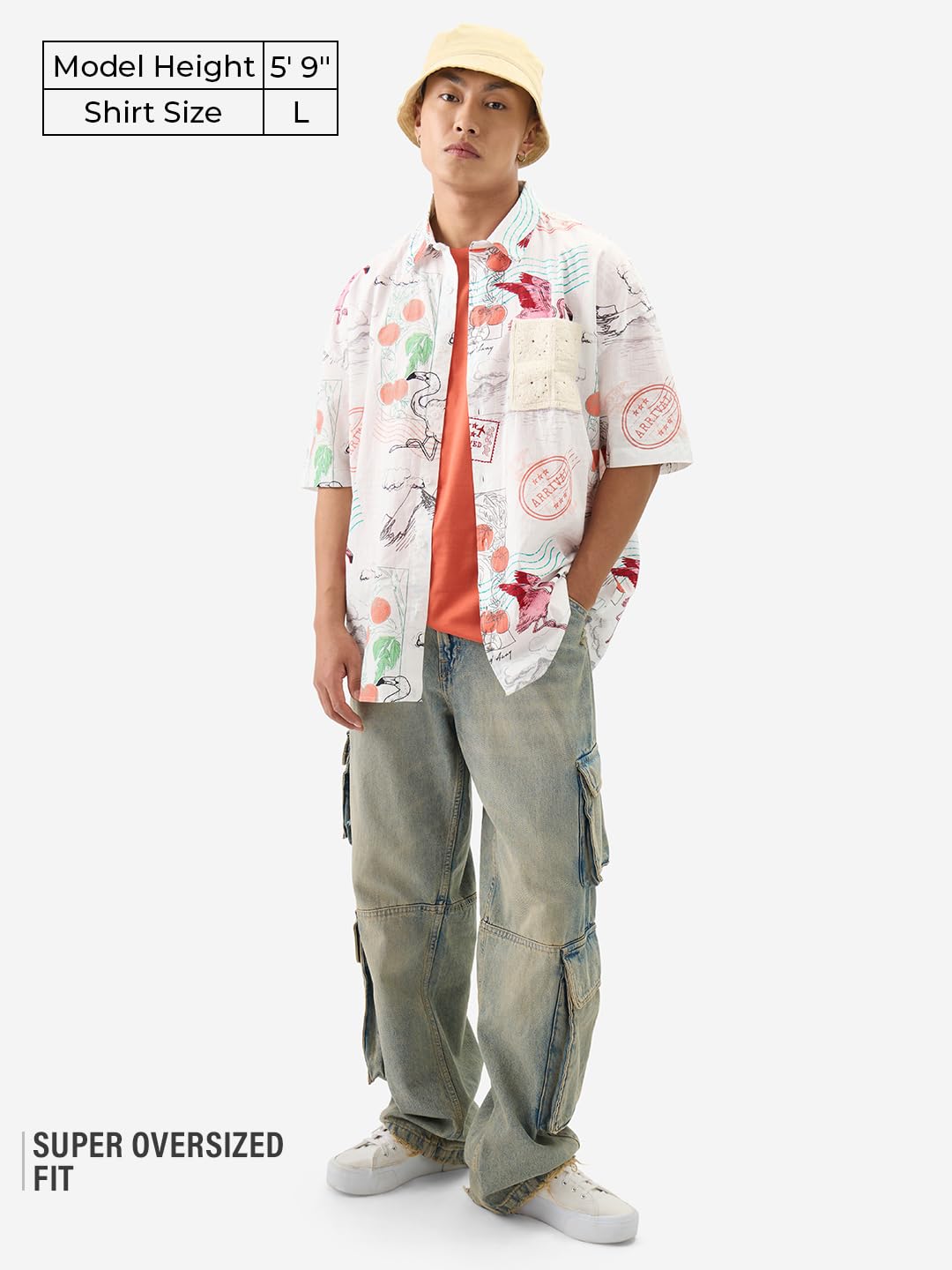 The Souled Store Travel Away Men and Boys Short Sleeve Collared Neck Button Front White Printed Cotton Oversized Shirts
