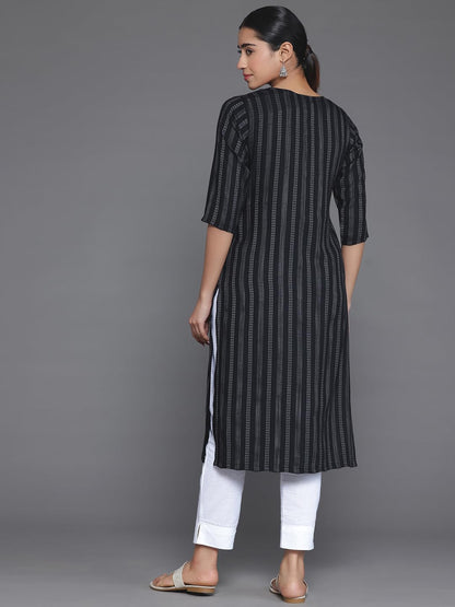 Libas WomenS Rayon Blend Woven Design Straight Kurta (29044_Black