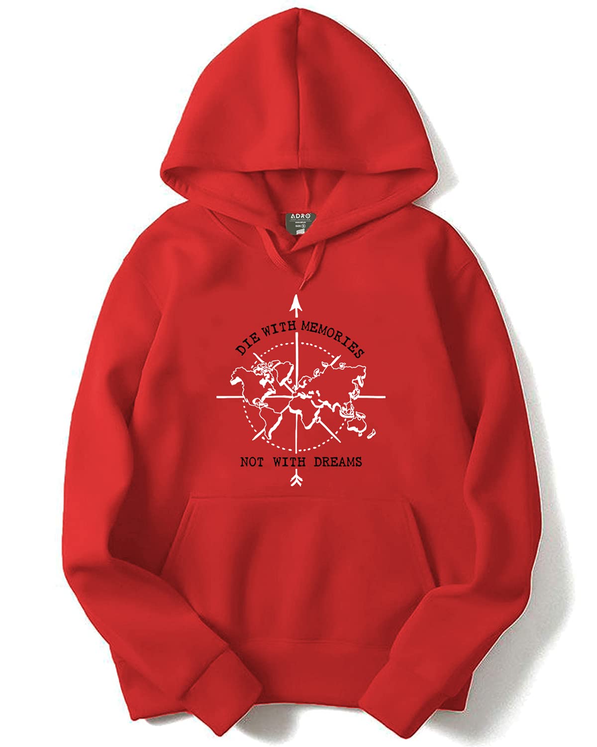 ADRO Men's Cotton Neck Hooded Sweatshirt (H21-M-DIE-RD_Red)