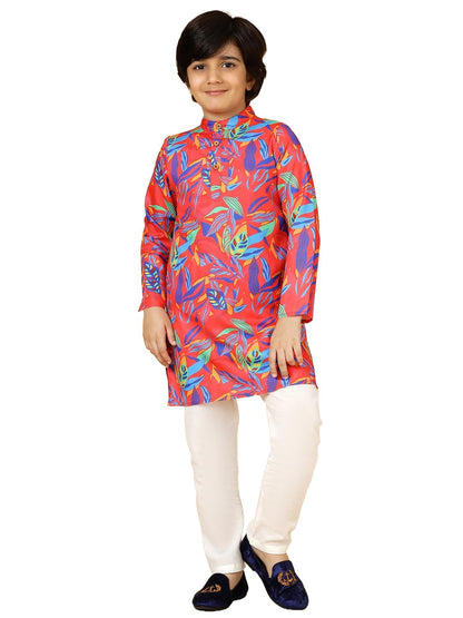 A.T.U.N. (ALL THINGS UBER NICE) Boys Red Floral Printed Kurta Pyjama Set