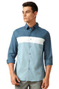 Dennis Lingo Men Colorblock 100% Cotton Regular Fit Full Sleeves Shirts Blue
