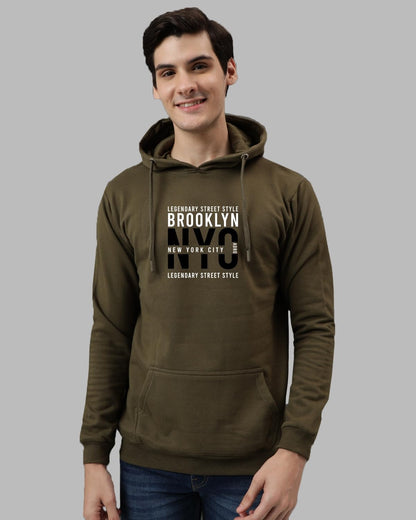 ADRO Men's Cotton Blend Neck Hooded Sweatshirt (H24-NYC-OL_Olive