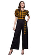 Miss Chase WomenS Black & Mustard Round Neck Cowl Sleeve Checkered Wide-Leg Viscose-Rayon Regular Length Jumpsuit (Mcss23D15-71