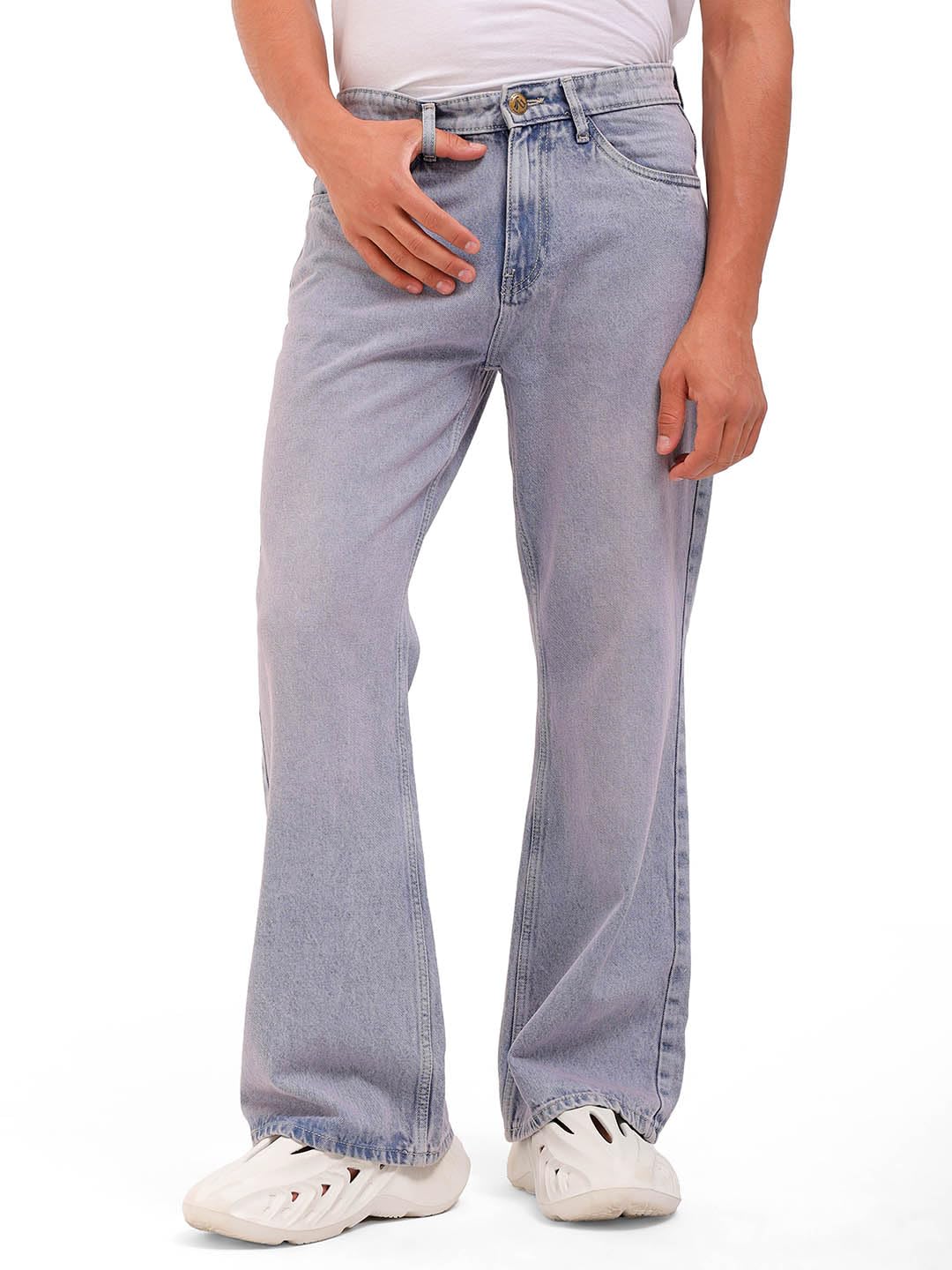 The Indian Garage Co Men Bootcut Loose Fit Solid Mid-Rise Jeans Purple