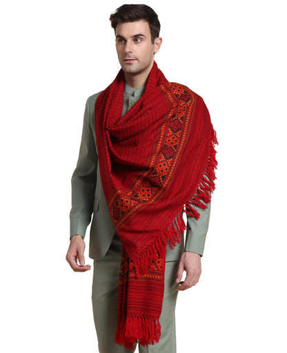 Weavers Villa Mens Acro Wool Blended Shawl - Handloom Woven Kullu Pattern - Stoles for Men - Gents Shawls - Soft & Warm Wrap -