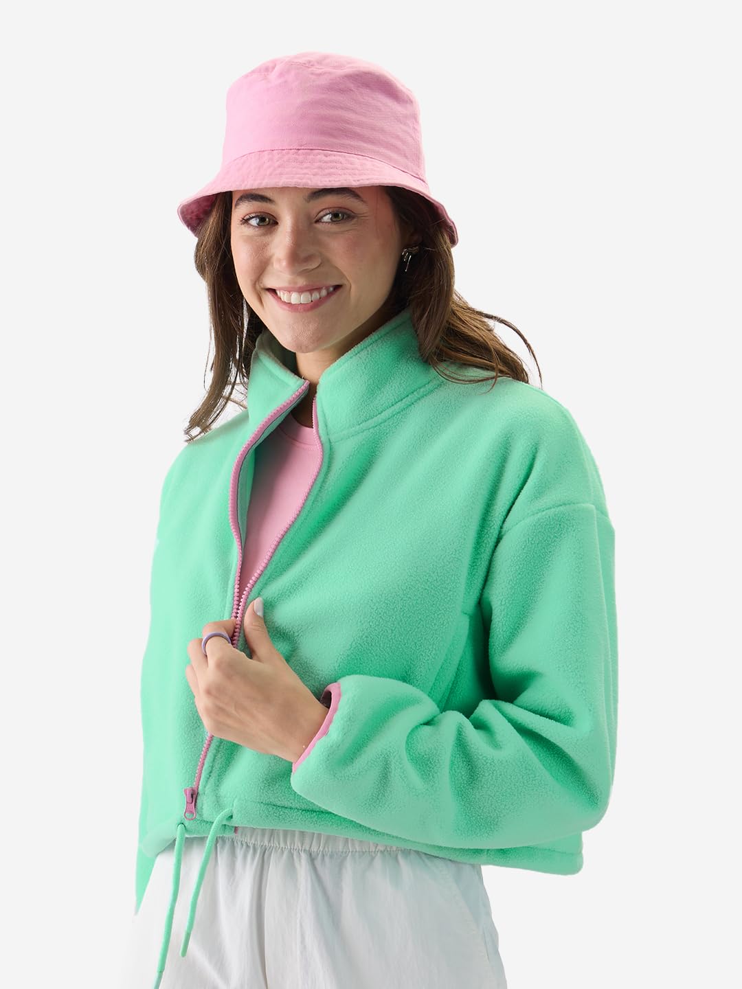 The Souled Store Muted Mauve Bandana Women and Girls Long Sleeve Zipper Front Oversized Fit Cropped Jackets Jackets Winter Coats