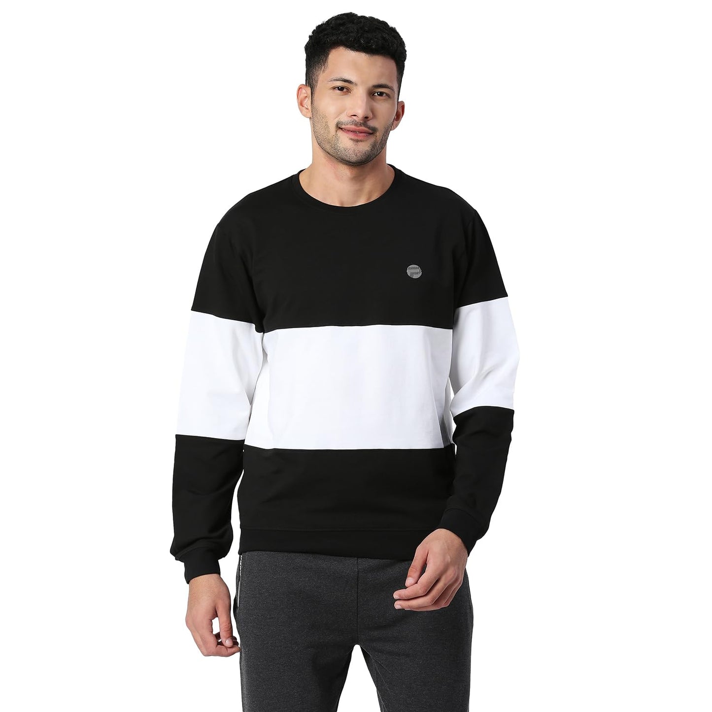 Pepe Jeans Mens Cotton Blend Mark Color Block Crew Neck Regular Sweatshirt, Black,Large
