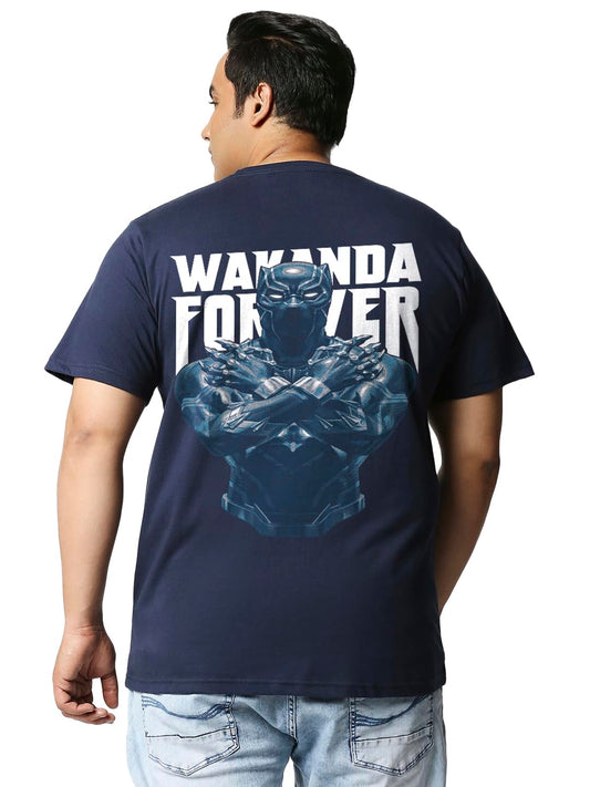 Bewakoof Official Marvel Merchandise Black Panther Mens Graphic Print Oversized Fit Half Sleeve Round Neck Cotton Plus Size T-S