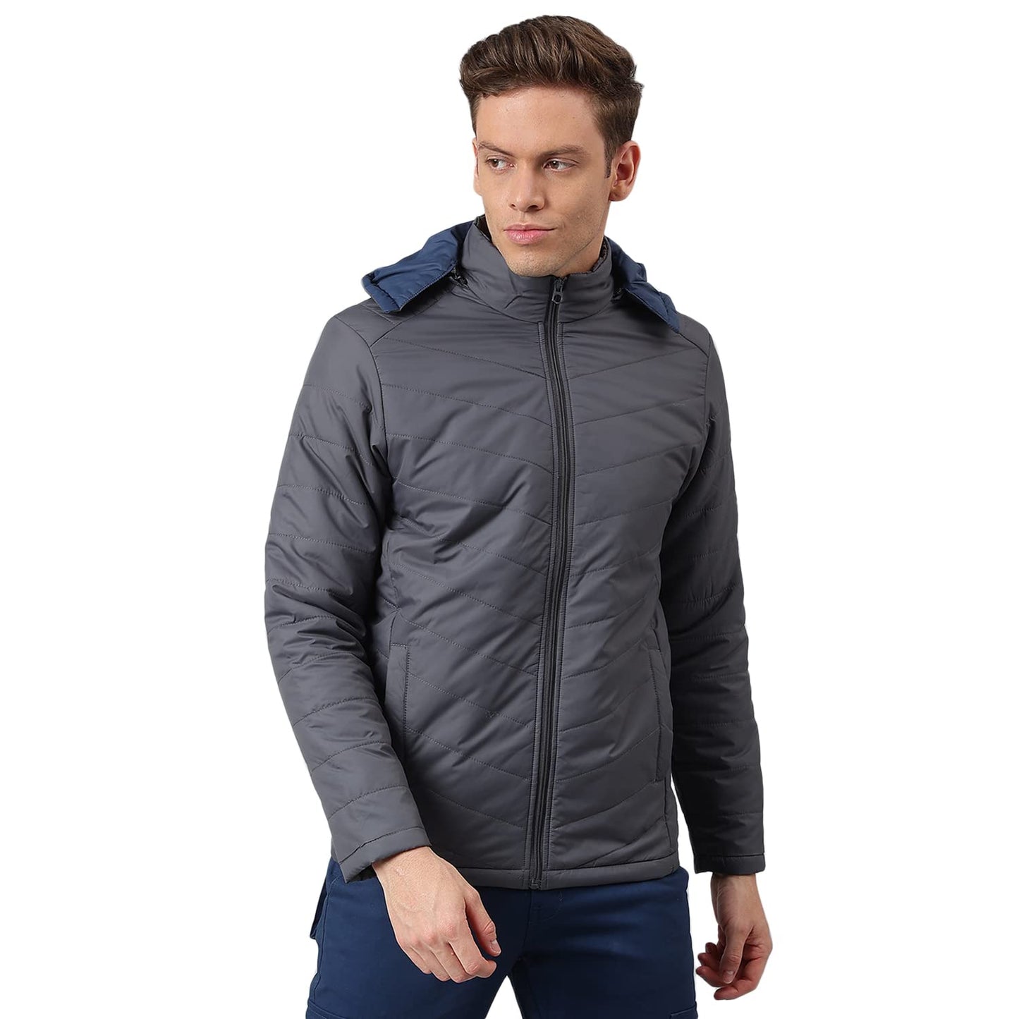 Dennis Lingo MenS Colorblocked Long-Sleeve Regular Fit Hooded Hooded Puffer Jacket - Waterproof, Lightweight, Casual Winterwear