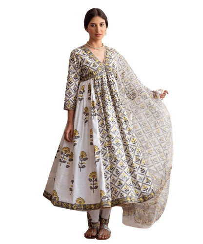 GRECIILOOKS WomenS Rayon Anarkali Printed V- Neck Kurta With Palazzo & Dupatta | Ethnic Set | Dupatta Set | Suit Set | Kurta An