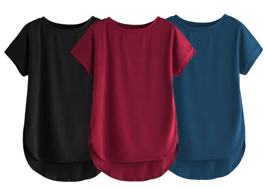 Fabricorn Combo Of Three Plain Maroon, Black And Airforce Blue Round Neck Up And Down Cotton Tshirt For Women (Maroon, Black, Ai
