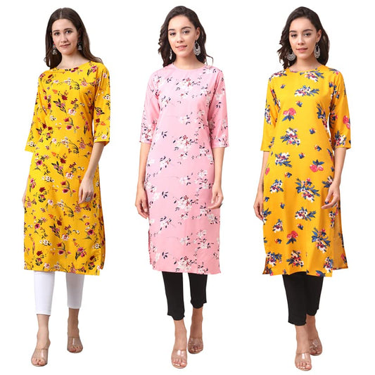 LookMark Womens Printed Crepe Kurti Combo Pack of-3
