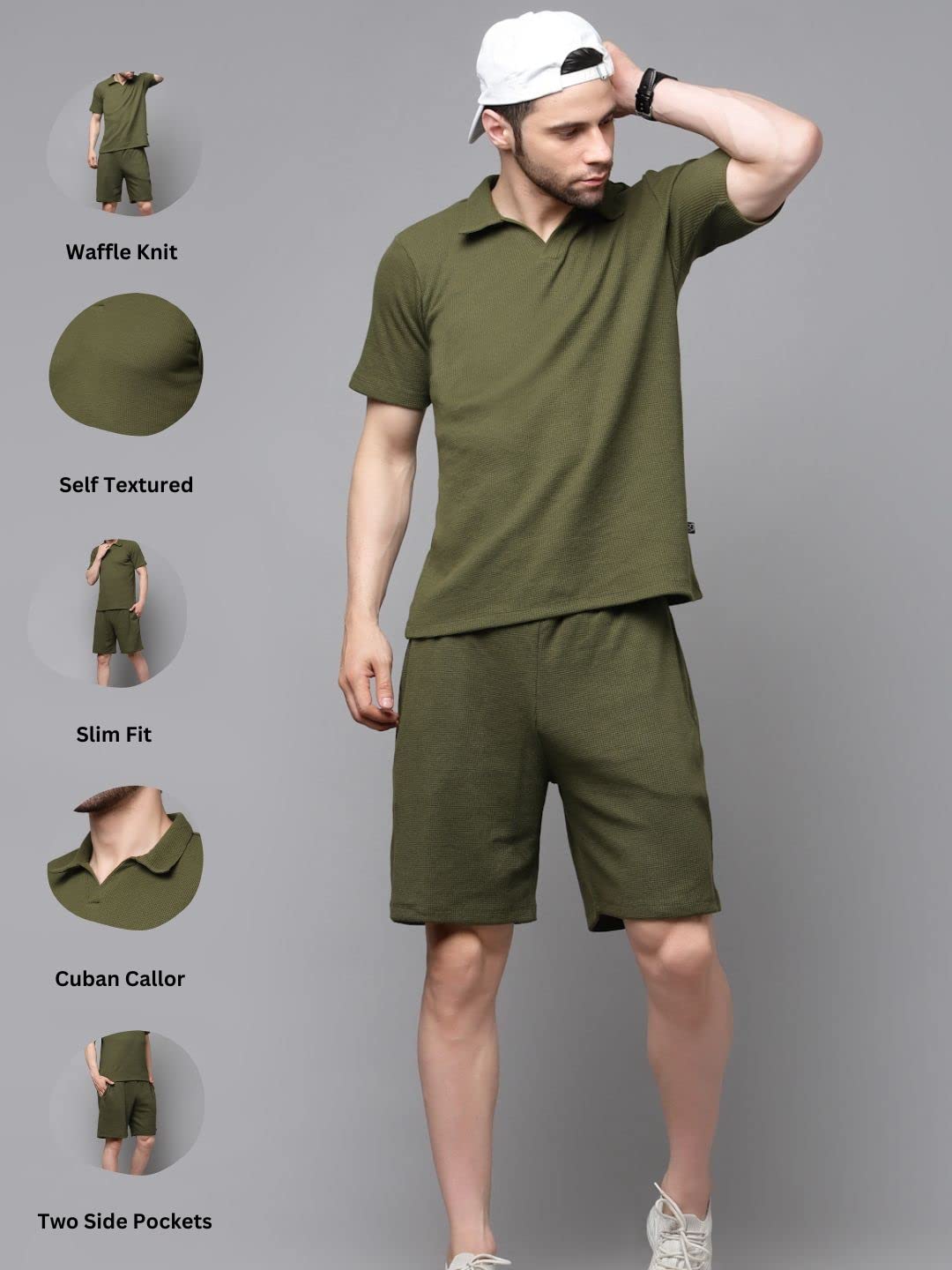 RIGO Cotton Blend Waffle Knit Self Textured Co-Ord Set for Mens | Night Suit Set for Mens | Lounge-Wear Nightdress Pajama Set