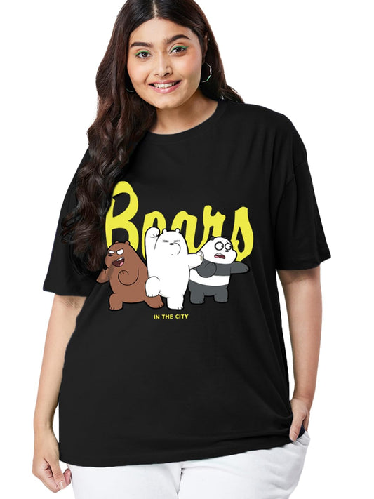 Bewakoof Official Cartoon Network Merchandise Womens Graphic Print Oversized Fit Half Sleeve Round Neck Cotton Plus Size T-Shir