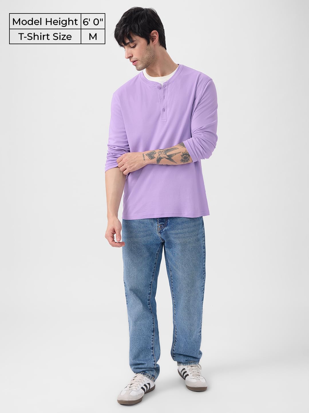 The Souled Store Solids: Light Lavender Long Sleeve Regular Fit Cotton Men and BoysSupima Full Sleeve Henley T-Shirts