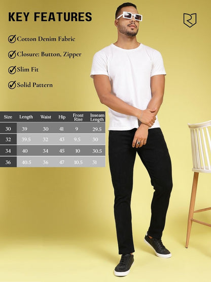 Rigo Cotton Denim Jeans for Men | Solid Jeans for Men | Stretchable, Slim FIt & Straight Fit Jeans for Men
