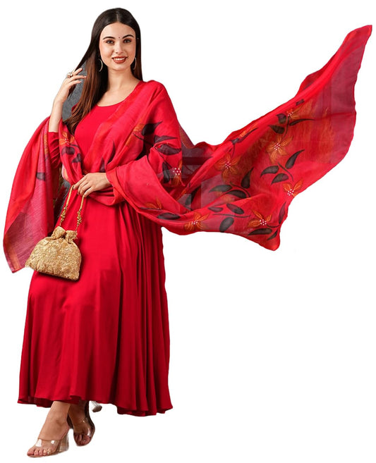 Gosriki WomenS Cotton Blend Anarkali Solid Kurta With Pant & Dupatta (Saniba Pink-Gs_Xl_Pink_X-Large)