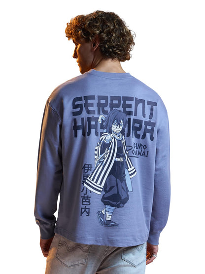 The Souled Store Demon Slayer: Obanai Men and Boys Round Neck Blue Graphic Printed Cotton Breathable Lightweight All-Season Full
