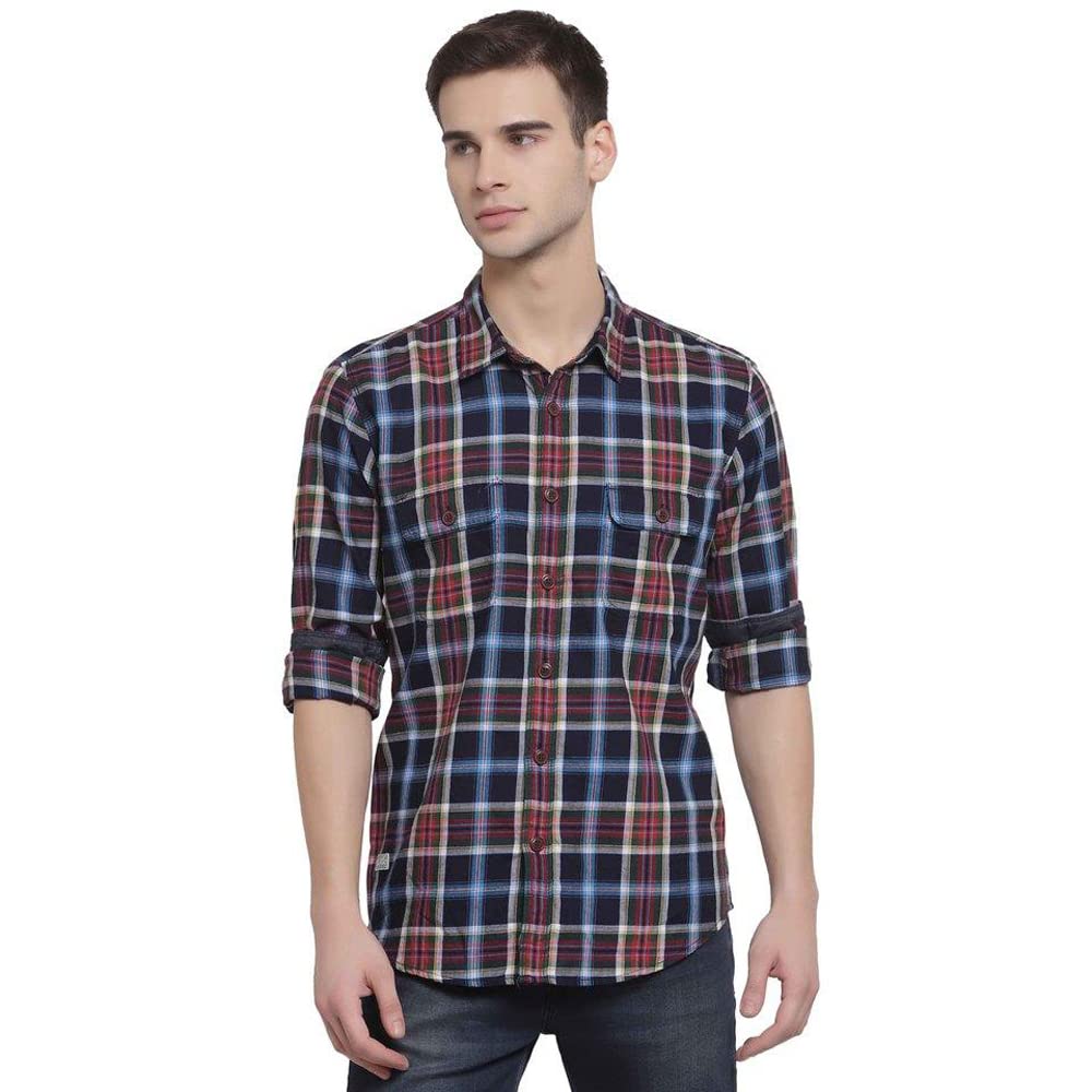 Pepe Checks Cotton Regular Fit Mens Casual Shirt (A21Paulipred003, Red, Large)