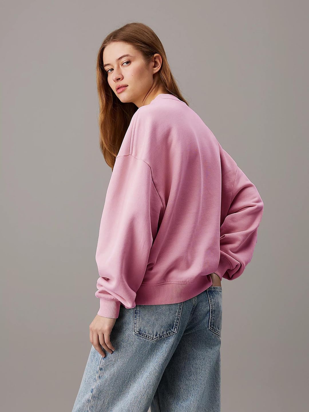 Kotty WomenS Fleece Sweatshirt Solid Pattern With Classic Round Neck(Pink,S)
