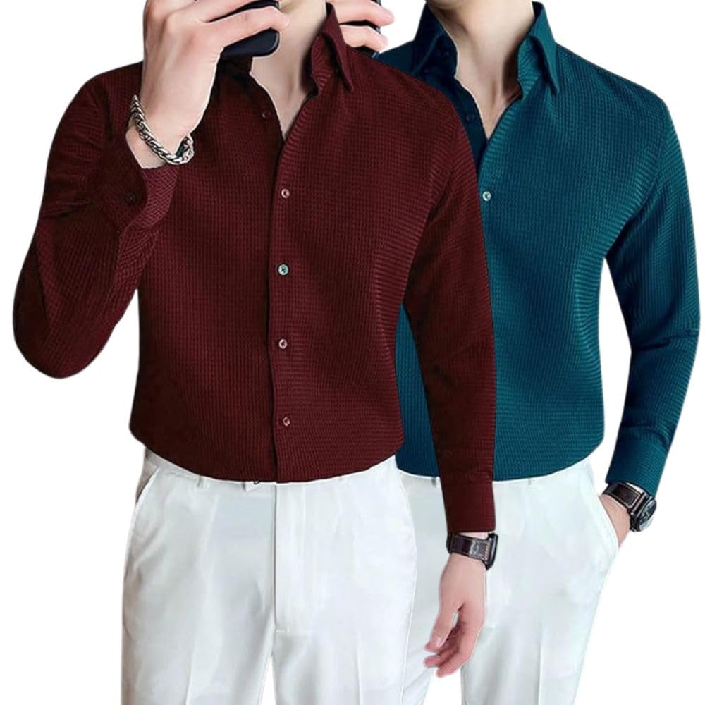Greciilooks MenS Formal Button Down Shirt  Slim Fit Office Wear ShirtS For Men | Textured Long Sleeve Cotton Blend | Business