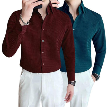 Greciilooks MenS Formal Button Down Shirt  Slim Fit Office Wear ShirtS For Men | Textured Long Sleeve Cotton Blend | Business