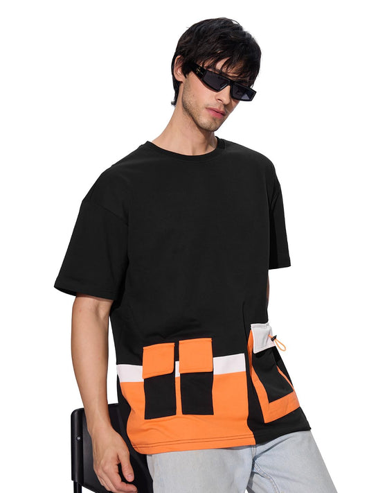 The Souled Store Phantom Men and Boys Short Sleeves Round Neck Black and Orange Cotton Oversized T-Shirts