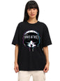 Juneberry Pure Cotton Round Neck Half Sleeve Oversized Baggy Fit Drop Shoulder Front Printed Black T-Shirt For Women (Os_J_Brth_