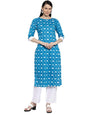 GoSriKi Women's Blue Cotton Straight Kurta with Plazzo (ARIA Blue)