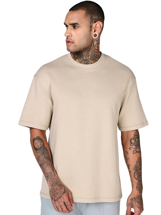 Bewakoof MenS Solid Oversized Fit Half Sleeve Round Neck Polycotton T-Shirt_687616_Brown_Xl