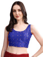 Pujia Mills Womens Square Neck Silk Sleeveless with Stone Readymade Blouse