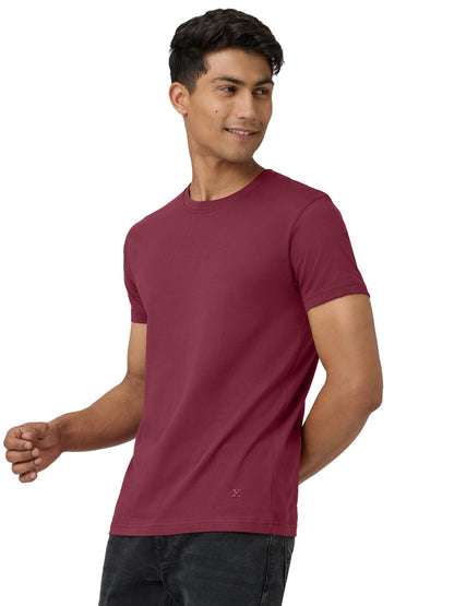 XYXX Mens Cotton Solid Regular Fit T Shirt (Xy_Cr15_Tshirt_1_Wine)