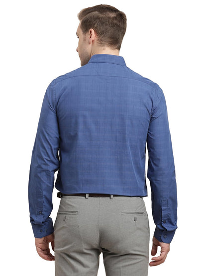 Turtle Men 100% Cotton Slim Fit Blue Checkered Full Sleeve Formal Shirt
