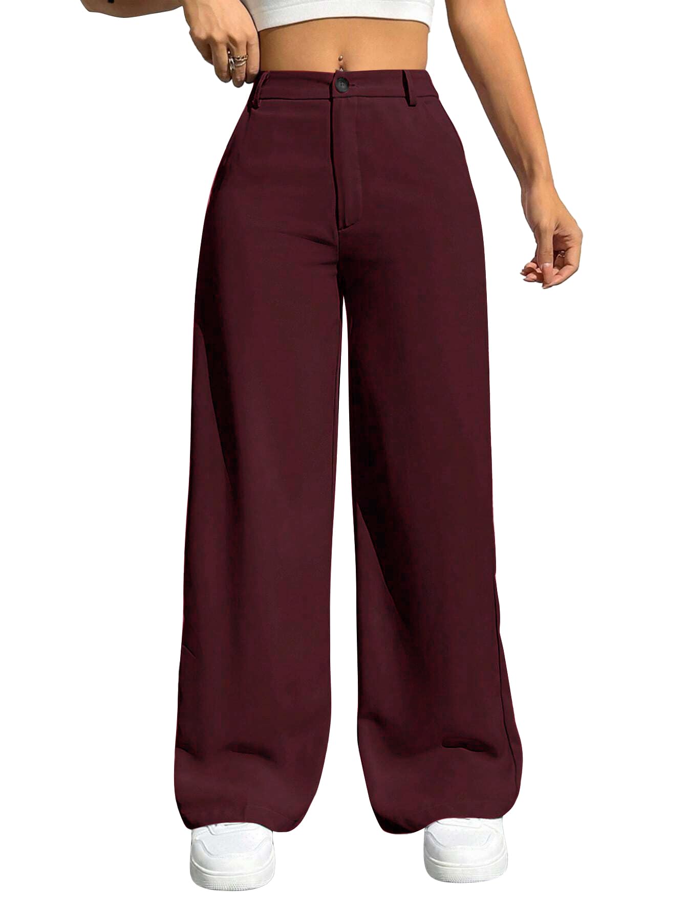 Toochki Trousers for Women | Womens High-Waisted Pant | Trouser | Korean Style | Bottom Maroon