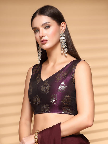 Oomph! Readymade Blouse For Women, Brocade, Sleeveless, V-Neck, Rbbl672