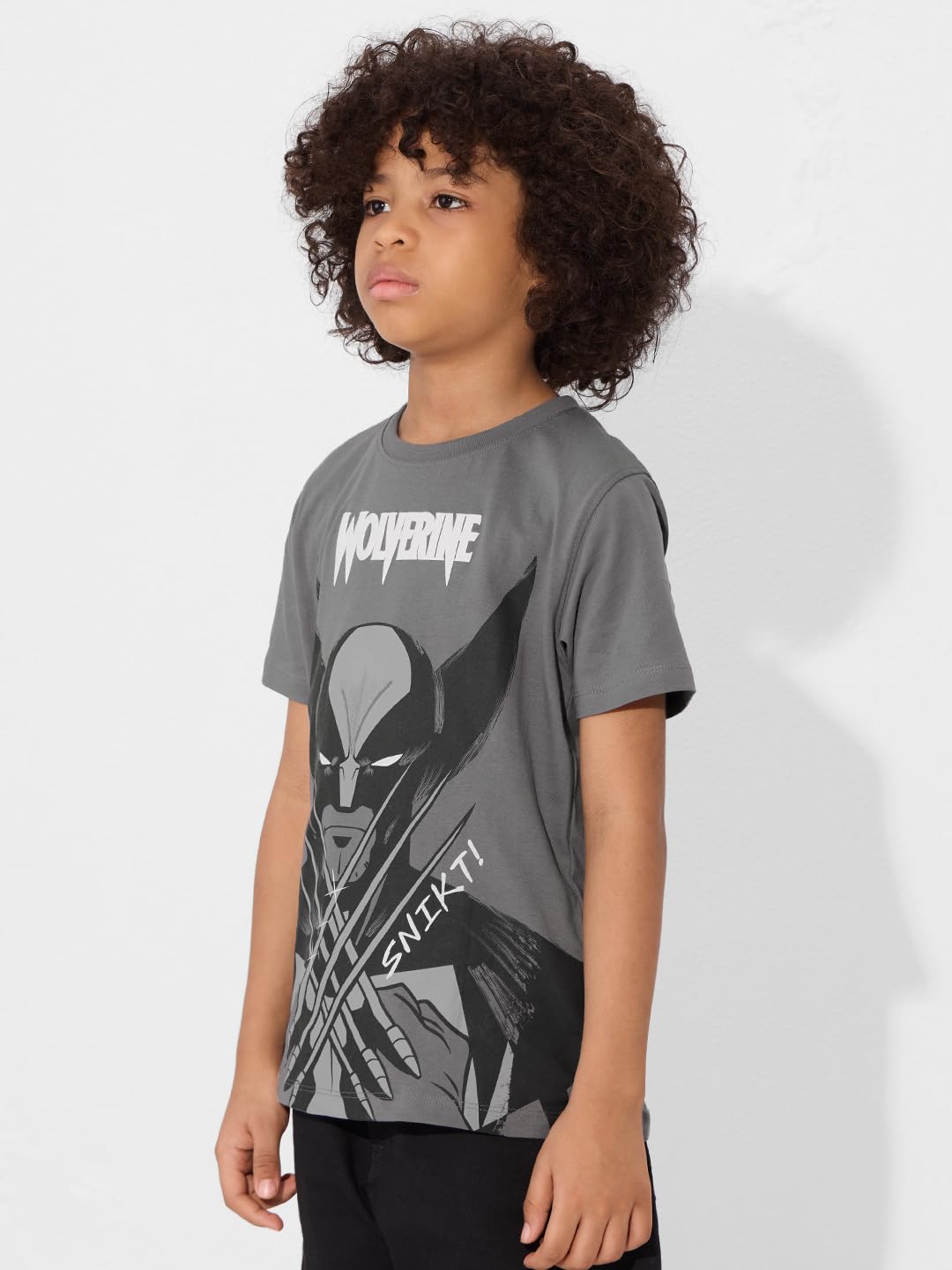 The Souled Store Official Marvel: Wolverine Young Boys Short Sleeve Round Neck Graphic Printed Regular Fit Cotton T-Shirts Grey