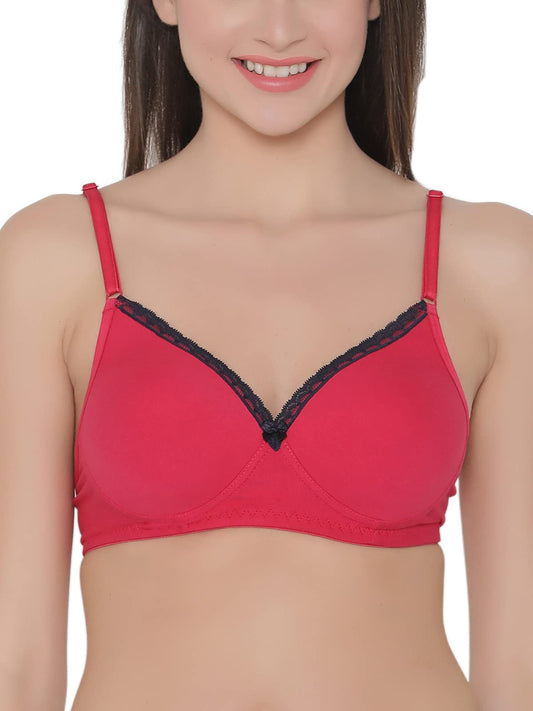 Clovia WomenS Cotton Non-Wired Lightly Padded T-Shirt Bra (Br1270R14_Pink_38C)