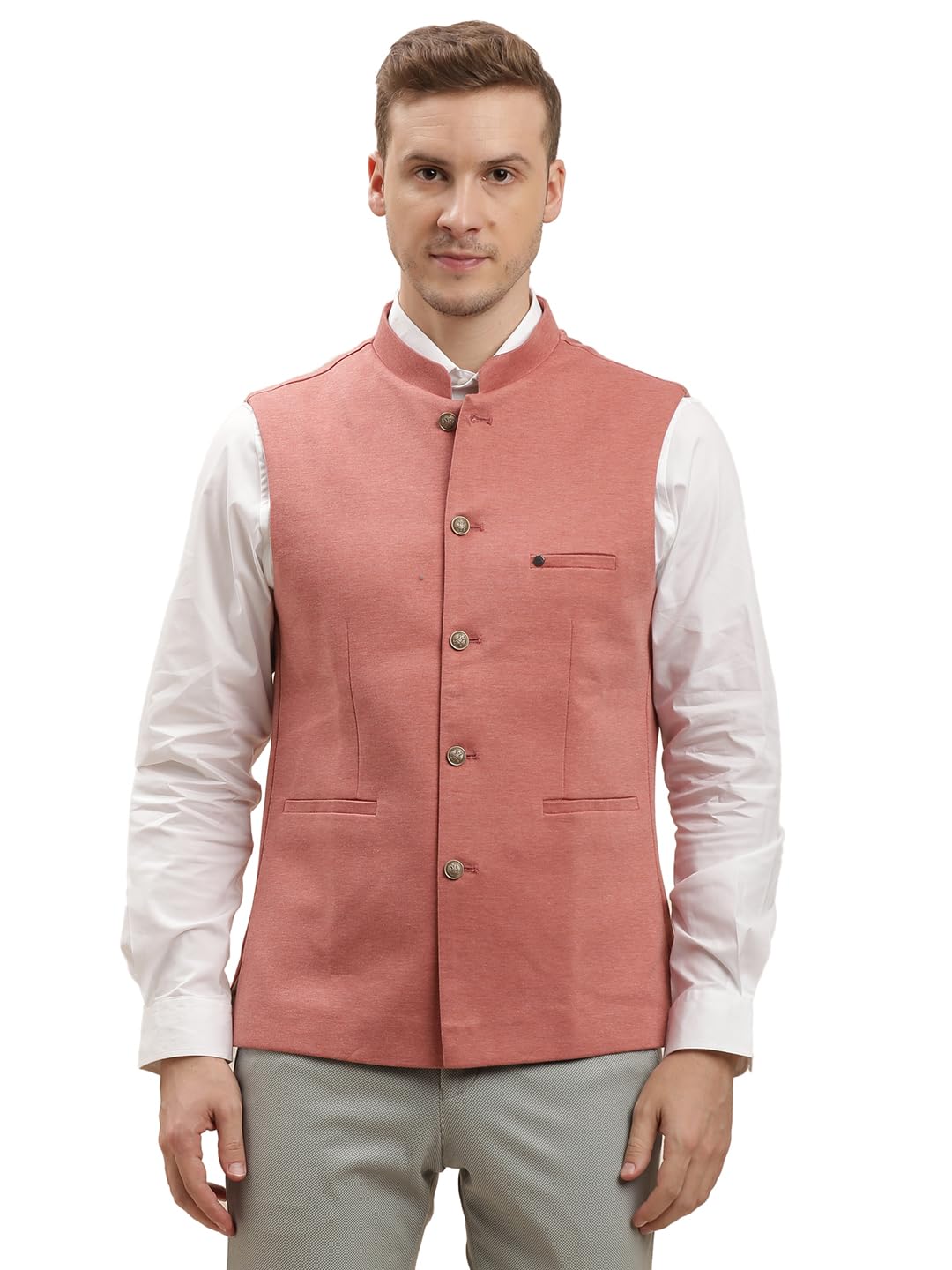 Turtle Men KNITTED Rose Pink Solid Nehru Jacket