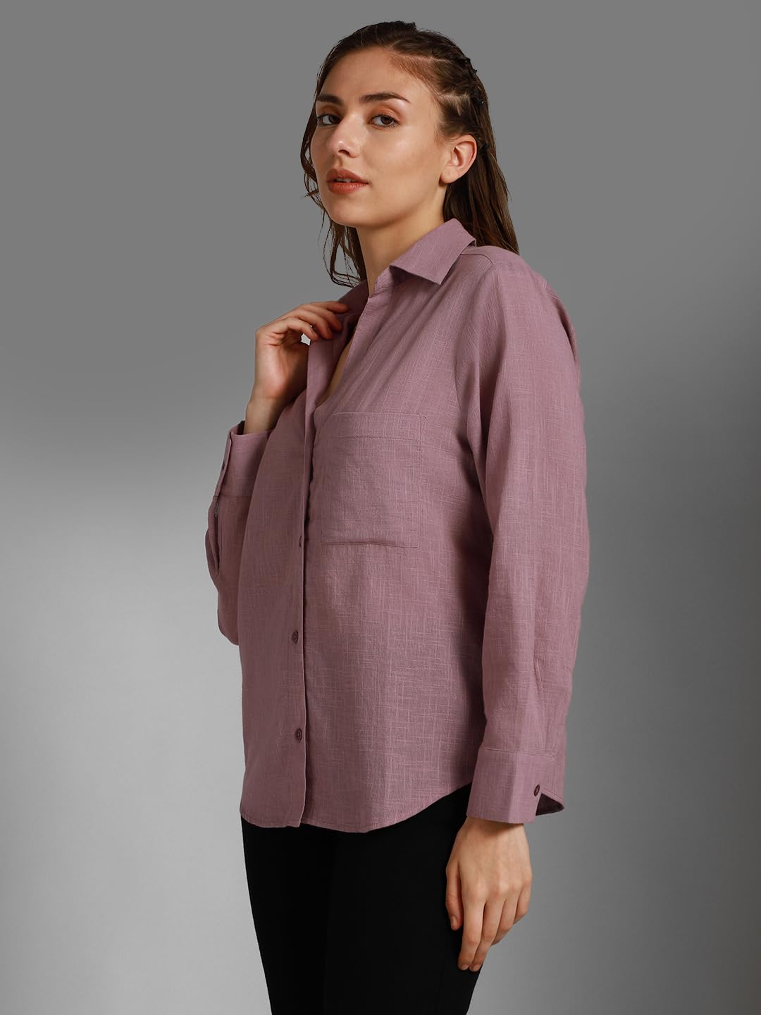 HIGH STAR Womens Oversized Fit Shirt (HSWSHW23509_MV_Purple