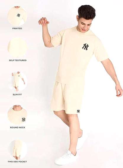 ELLITI Cotton Blend Casual Round Neck Printed T-Shirt and Shorts Set, Mens Pyjama cod set for men, Sleepwear & Loungewear, Summ