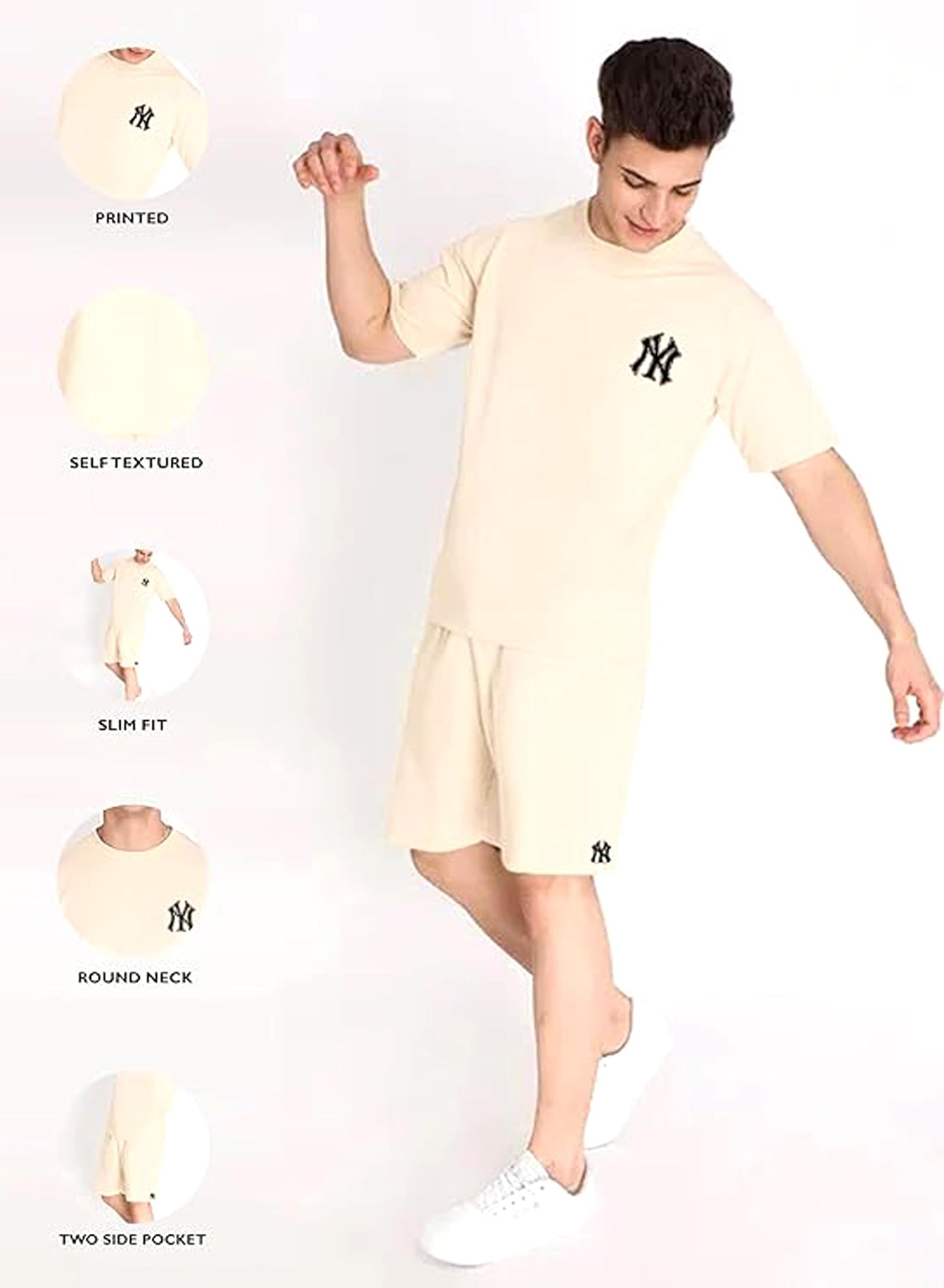 ELLITI Cotton Blend Casual Round Neck Printed T-Shirt and Shorts Set, Mens Pyjama cod set for men, Sleepwear & Loungewear,Summe
