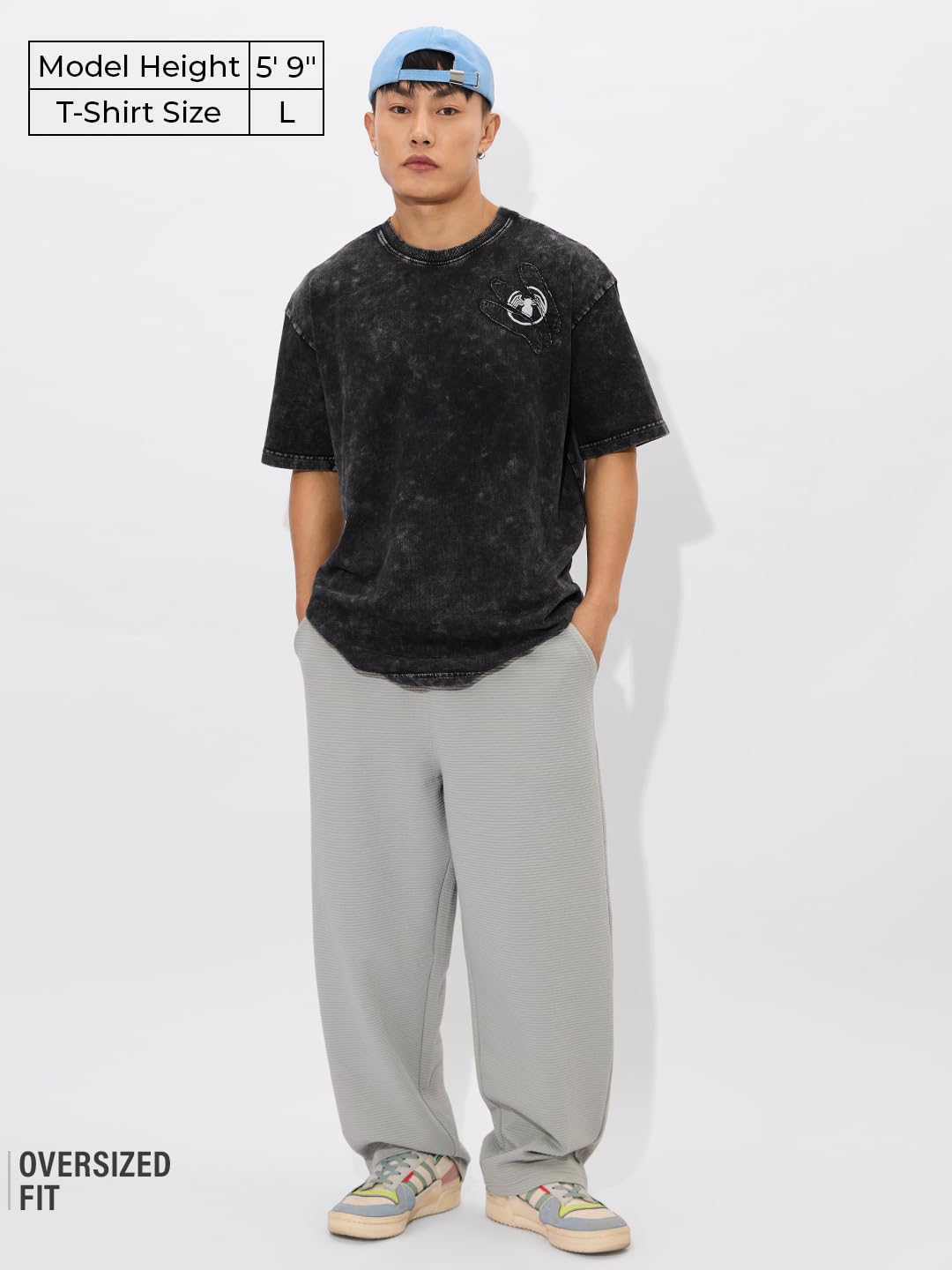 The Souled Store Official Venom : Tattered Mens and Boys Oversize Fit Half Sleeves Cotton T-Shirt Black