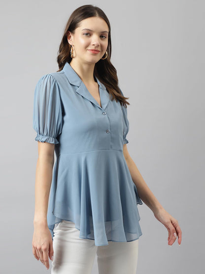 Toochki WomenS Solid Regular Fit Shirt (Toochki165-Tp_Light Blue