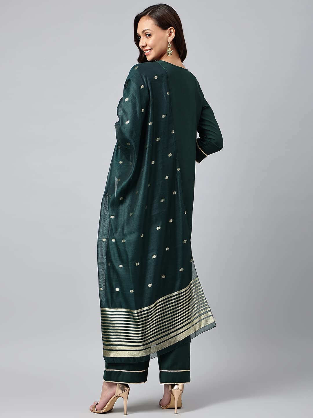 GoSriKi Women's Cotton Blend Straight Solid Kurta with Palazzo & Dupatta (Vtm-GO)